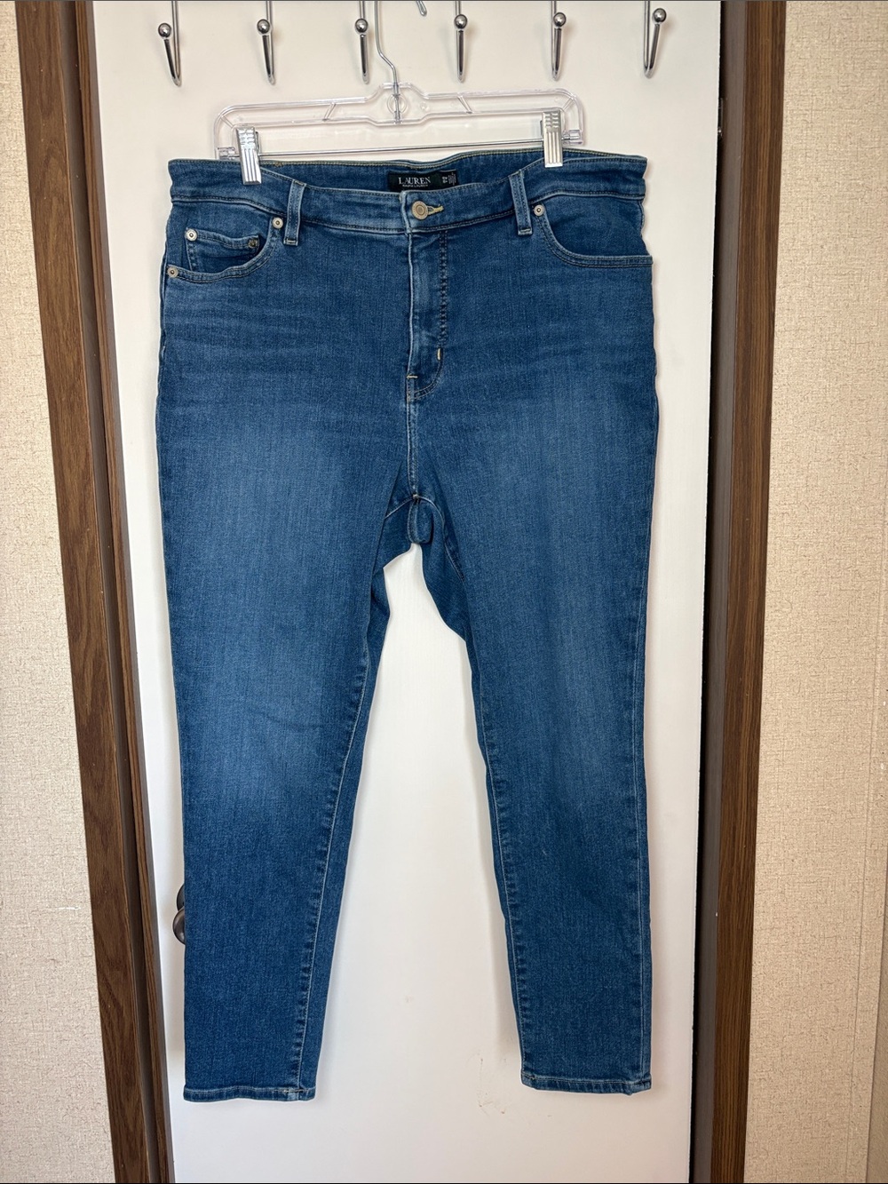 Lauren Ralph Lauren Womens Jeans Plus Sz 16W Stretch Tapered Medium Wash Preppy